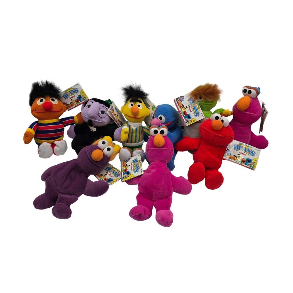 Sesame Street Beans Plush Lot of 9 Tyco 1997 Elmo Ernie Grover Oscar Count ~ NEW